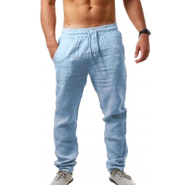 2019 Men Cotton and Linen Trousers Linho Verao Calcas Dos Homens Com Cordao Loose PantsCotton and Men Solids Harem PANTS m-3XL