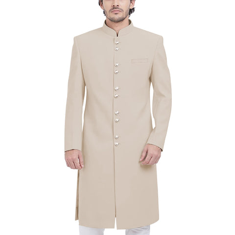 Formal Long Men Coat Elegant Outdoor Daily Sherwani Mandarin Collar Wedding Groom Robe Dinner Banquet Party Modest Men Jacket