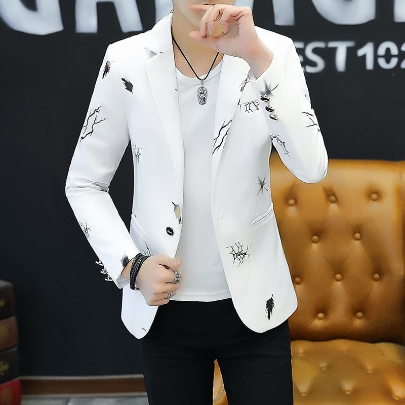 2020 Youth Slim   blazer Men Fashion Casual Spring Print blazer