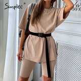 Simplee Casual solid new women's two piece suit including belt solid color home loose sports fashion leisure suit summer 2020