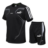 Summer Casual Male Tracksuit Clothing Men Set Fitness Suit Sporting Suits Short Sleeve T Shirt + Shorts Quick Drying 2 Piece Set