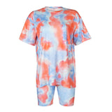 IAMHOTTY   Tie Dye Print Basic Tshirt Shorts Two Piece Set Women Casual Outfits lounge Wear Jogging Femme Biker Shorts Tees Summ