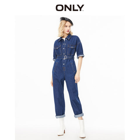 ONLY Women's Loose Fit High-rise Crop Denim Jumpsuit | 120164506