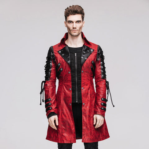 Punk Gothic Winter Men Coats Casual Motorcycle Faux Leather Long Jackets Splicing Stage Dust Coat