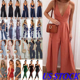 Women Sexy Casual V Neck Loose Playsuit Jumpsuits Bodysuits WOMEN Romper Party Ladies Romper Sleeveless Long Jumpsuit S-XL