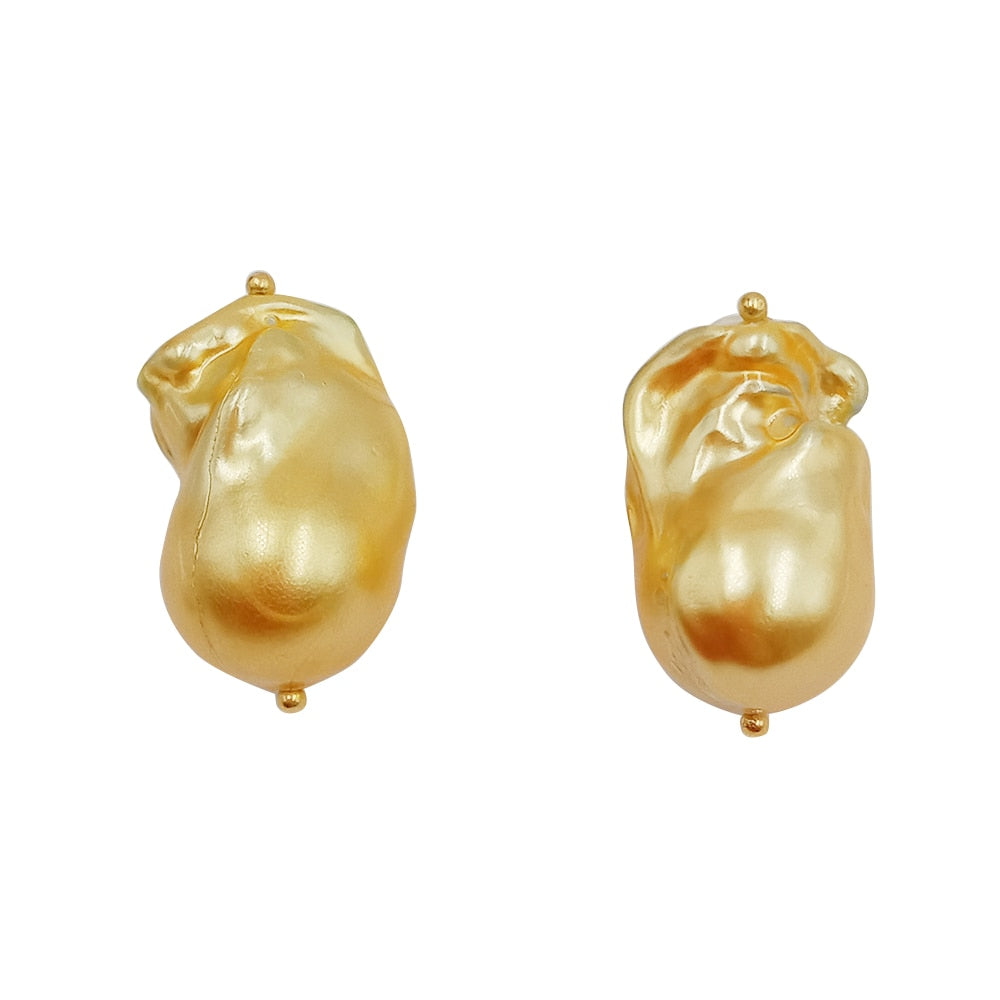 fashion real golden PEARL 925 silver stud EARRING,100% freshwater pearl,AA big baroque  pearl 13-16 mm,925 silver hook